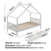 Artiss Bed Frame Wooden Base Kids Single Timber House  with 2 Storage Drawers Beds White